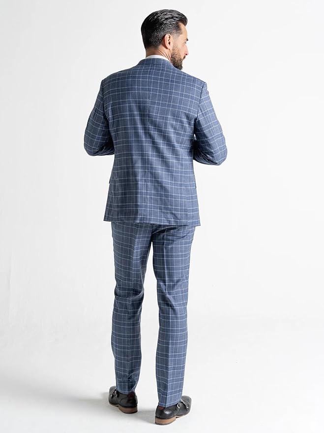Buy Mens Kensington Blue Tailored Fit Three Checks Peace Suit – Weddings, Business Meetings, and Formal Occasion Suit Order Suit Online - The Tie Company