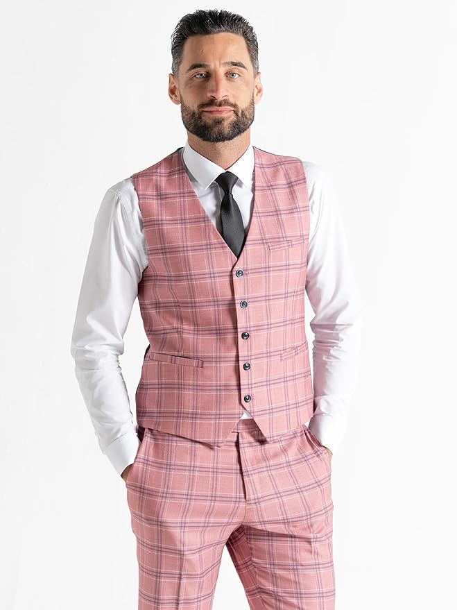Buy Mens Kensington Rose Pink Tailored Fit Wool Blend Three Peace Checks Suit – Weddings, Business Meetings, and Formal Occasions suit Order Suit online Now - The Tie Company