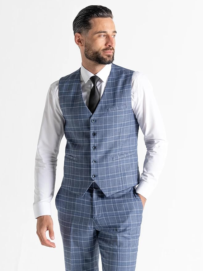 Buy Mens Kensington Blue Tailored Fit Three Checks Peace Suit – Weddings, Business Meetings, and Formal Occasion Suit Order Suit Online - The Tie Company