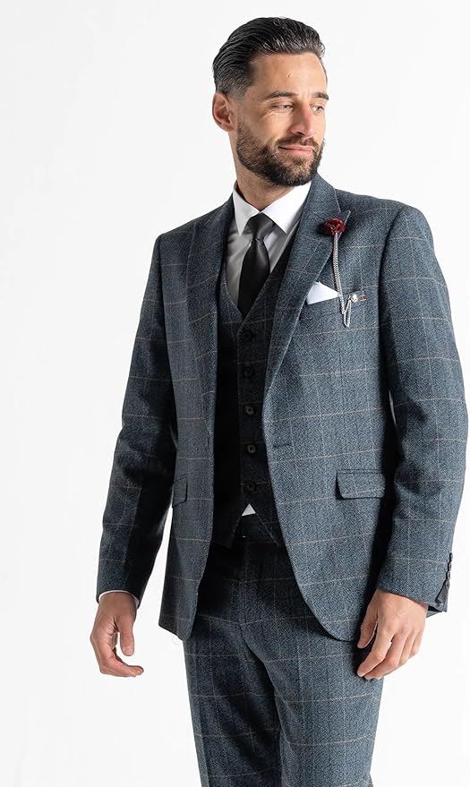 Buy Kensington Mens Slim Fit Wool Blue Three Piece Suit - Weddings , Besiness, Office, Formal Events Suit Order Suit Online - The Tie Company