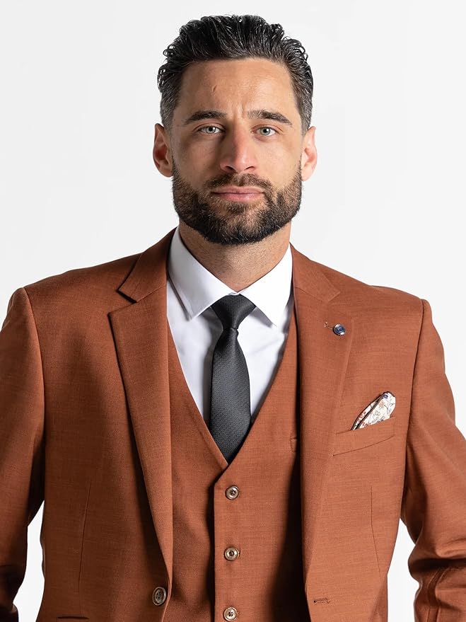 Edward Bronze Three-Piece Suit – Slim Fit, Notch Lapel, Single-Breasted, Two-Button Closure – Ideal for Weddings and Formal Events - The Tie Company