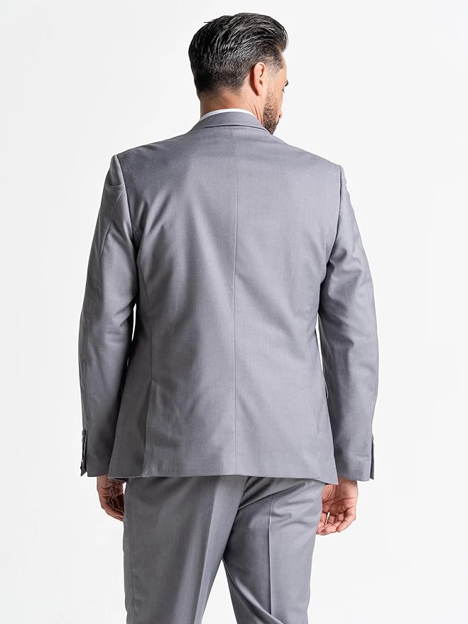 Grey Three Piece Suit - Slim Fit Blazer, Trousers & Waistcoat, Notch Lapel, Complimentary Pocket Square & Tie, Perfect for Weddings & Formal Events - Haris - The Tie Company