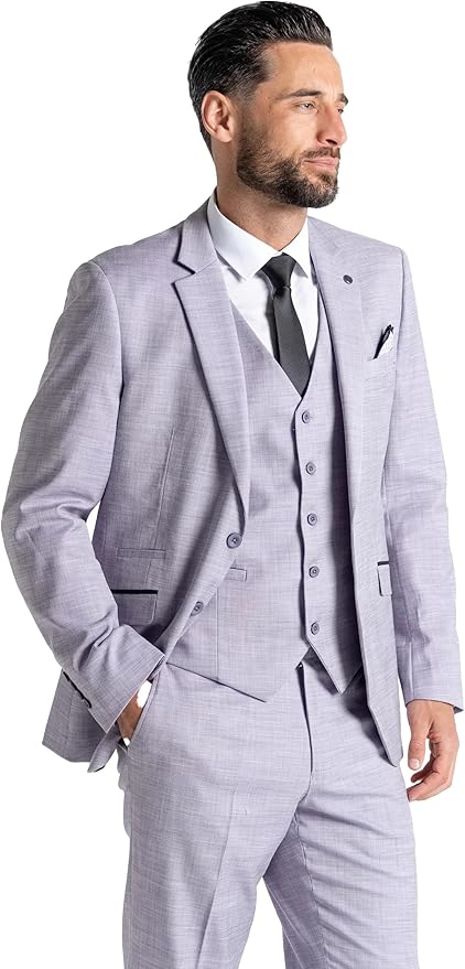 Lilac Three Piece Suit - Slim Fit Blazer, Trousers & Waistcoat, Notch Lapel, Complimentary Pocket Square, Perfect for Weddings & Formal Events - Henry - The Tie Company