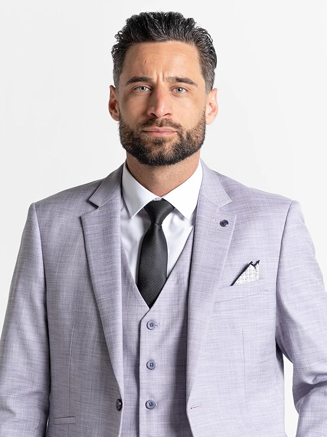Lilac Three Piece Suit - Slim Fit Blazer, Trousers & Waistcoat, Notch Lapel, Complimentary Pocket Square, Perfect for Weddings & Formal Events - Henry - The Tie Company