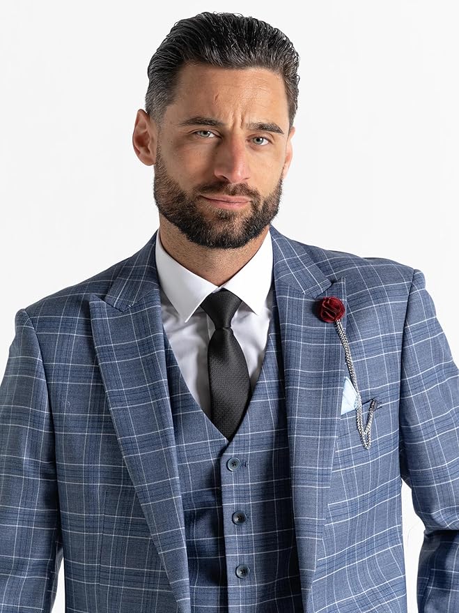 Buy Mens Kensington Blue Tailored Fit Three Checks Peace Suit – Weddings, Business Meetings, and Formal Occasion Suit Order Suit Online - The Tie Company