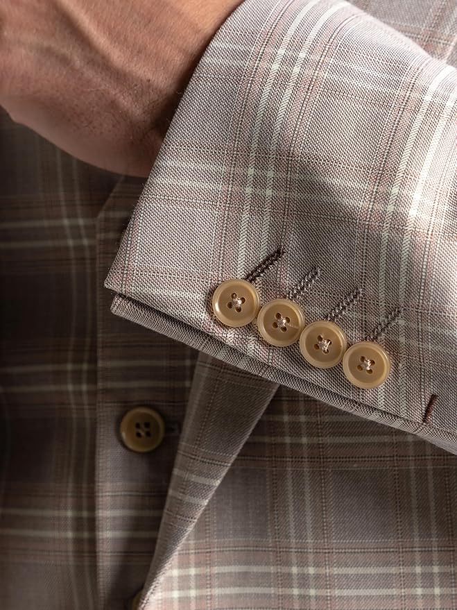 Champagne Tweed Three Piece Suit – White and Light Brown Check Tailored Fit Blazer, Waistcoat, and Trousers – Elegant Formalwear for Weddings and Special Occasions-Charles - The Tie Company