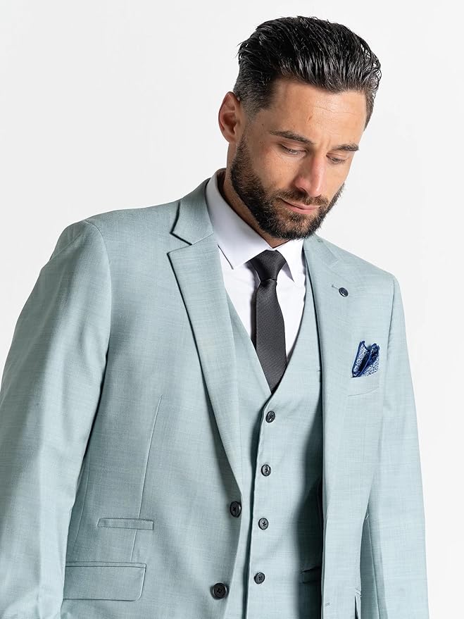 Edward Mint Green Three-Piece Suit – Slim Fit, Notch Lapel, Single-Breasted, Two-Button Closure – Ideal for Weddings and Formal Events - The Tie Company