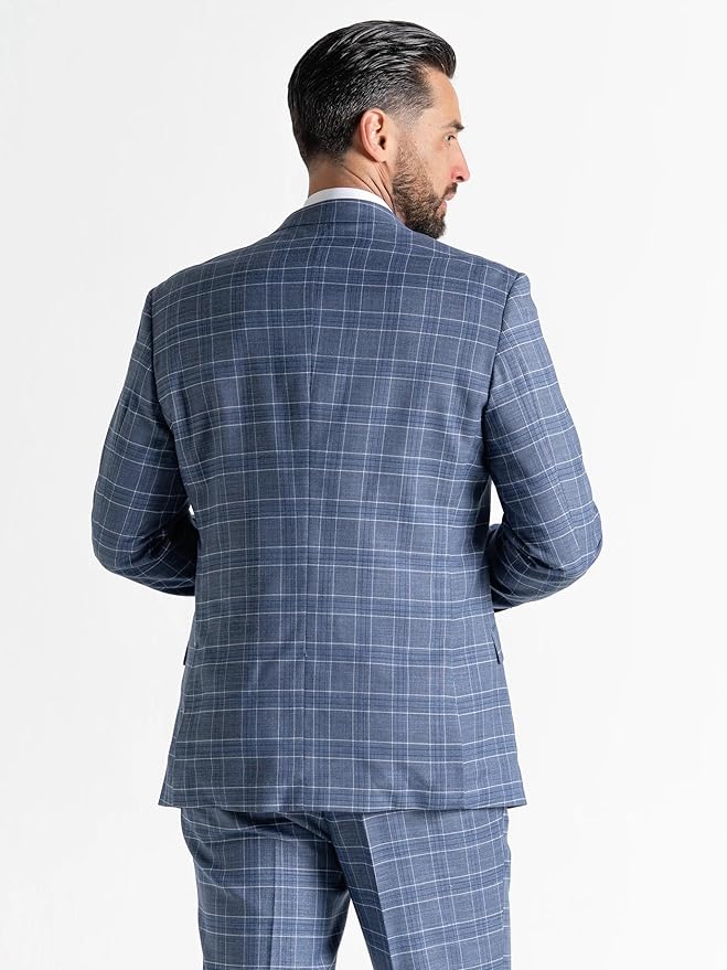 Buy Mens Kensington Blue Tailored Fit Three Checks Peace Suit – Weddings, Business Meetings, and Formal Occasion Suit Order Suit Online - The Tie Company