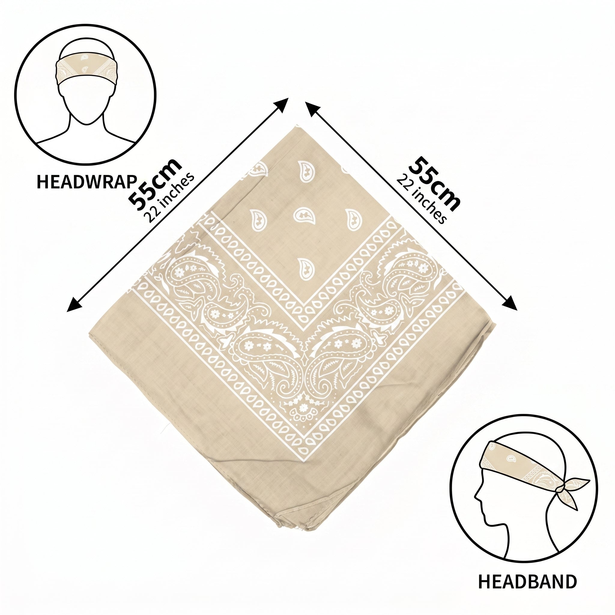 Beige Paisley Polyester Bandana