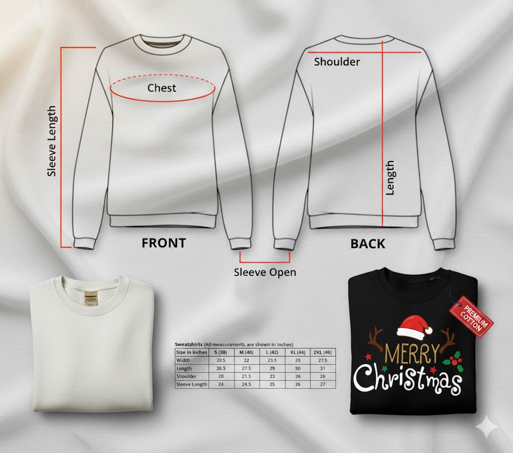 Merry Christmas with Santa Hat and Antlers – Black Sweatshirt