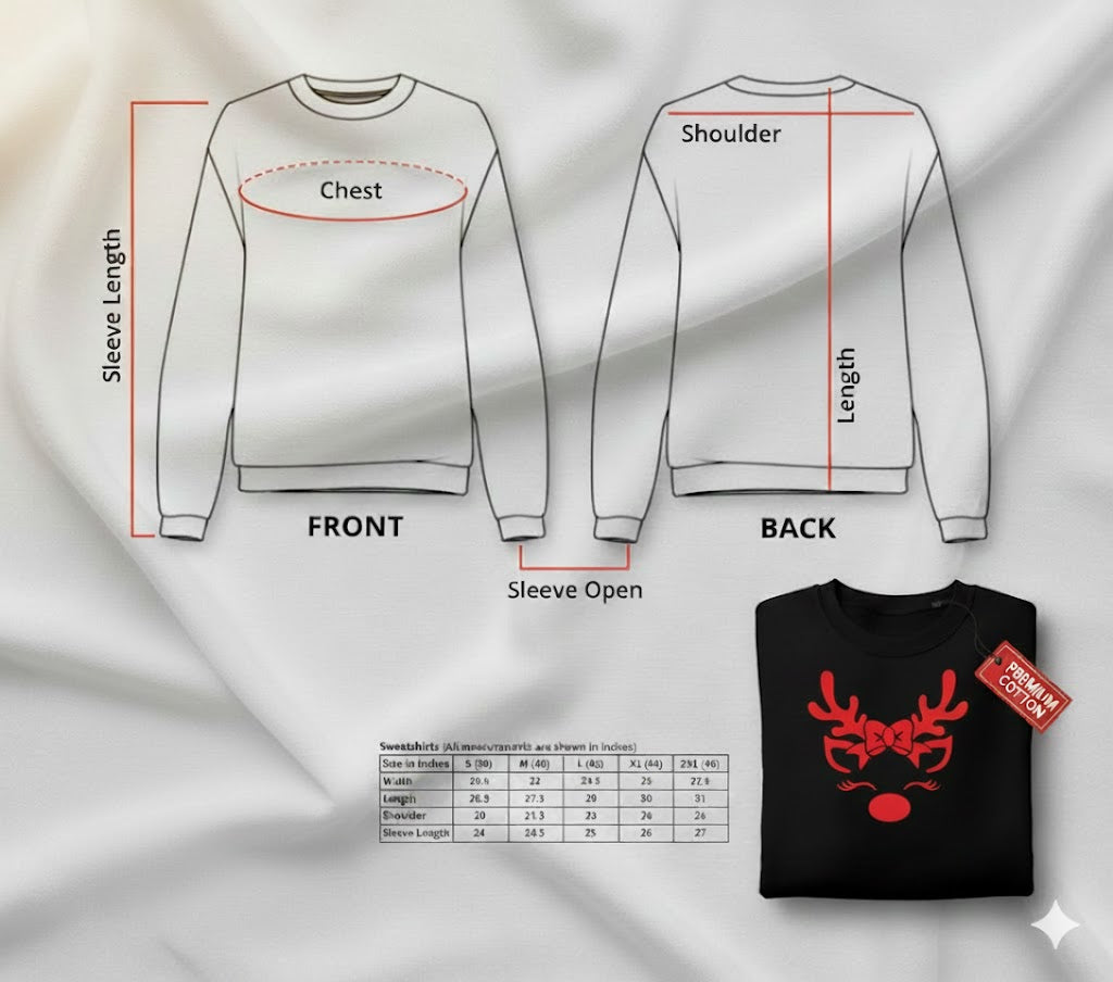 Adorable Reindeer Face with Bow (Reindeer Girl) – Black Sweatshirt