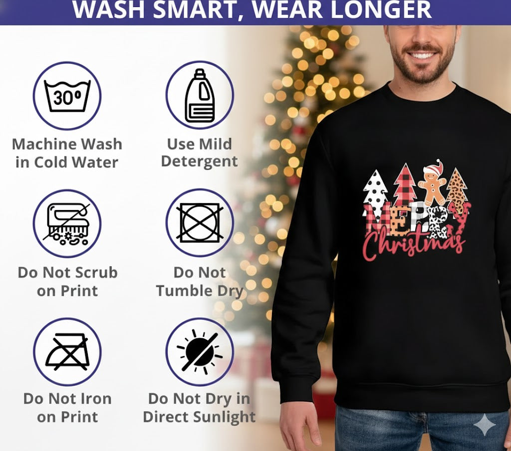 Merry Christmas with Santa Hat and Antlers – Black Sweatshirt