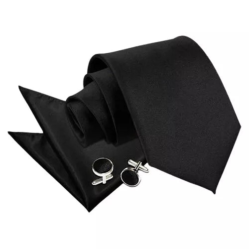 Black Tie, Pocket Square and cufflinks sets - Aamera Fashion