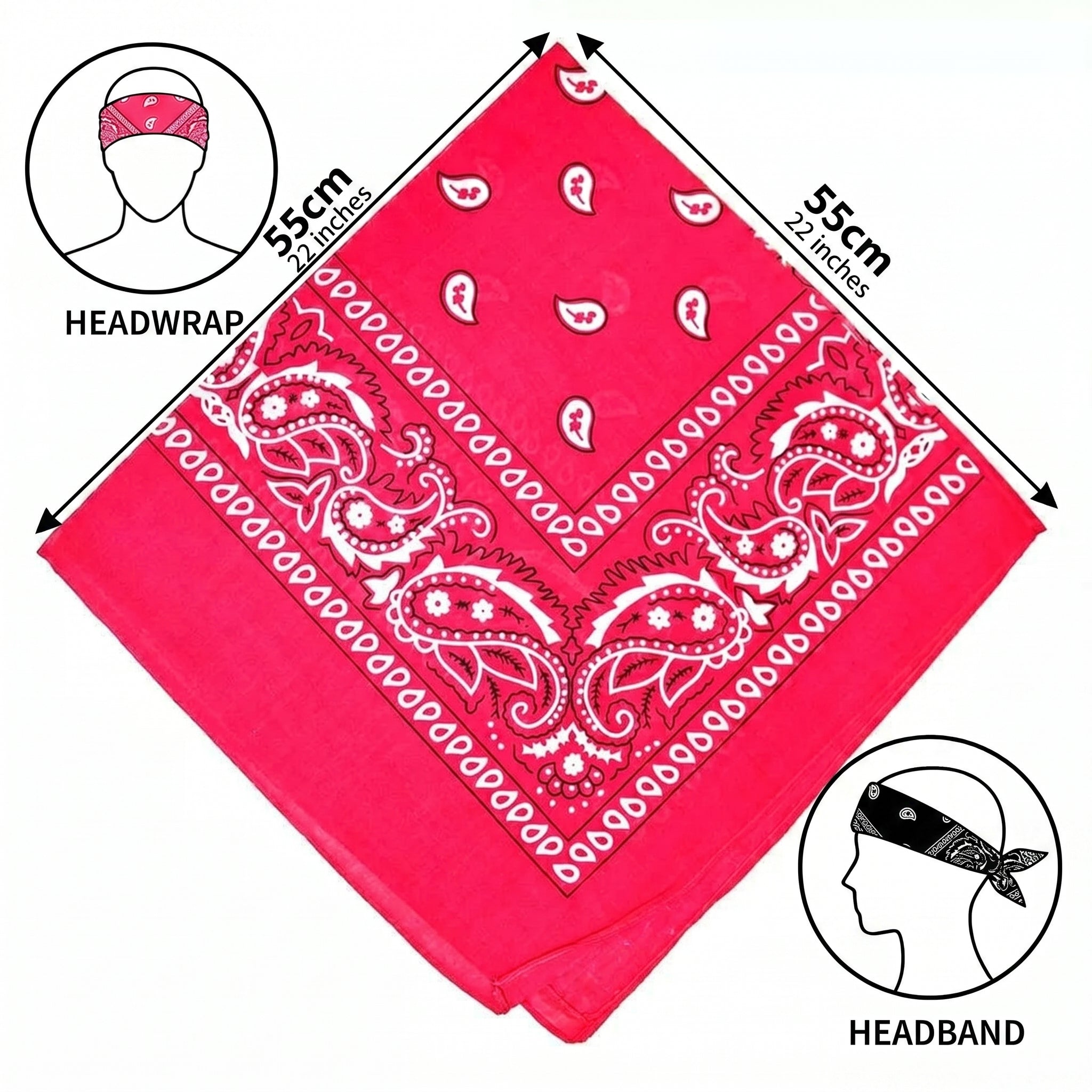 Hot Pink Paisley Cotton Bandana in 3 Pack