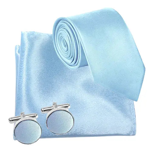 Light Blue Tie, Pocket Square and cufflinks sets - Aamera Fashion