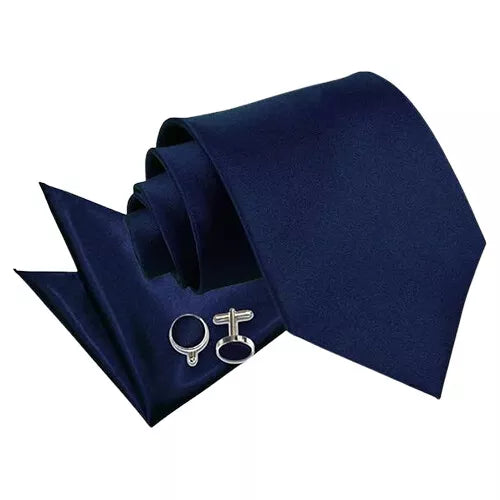 Navy Blue Tie, Pocket Square and cufflinks sets