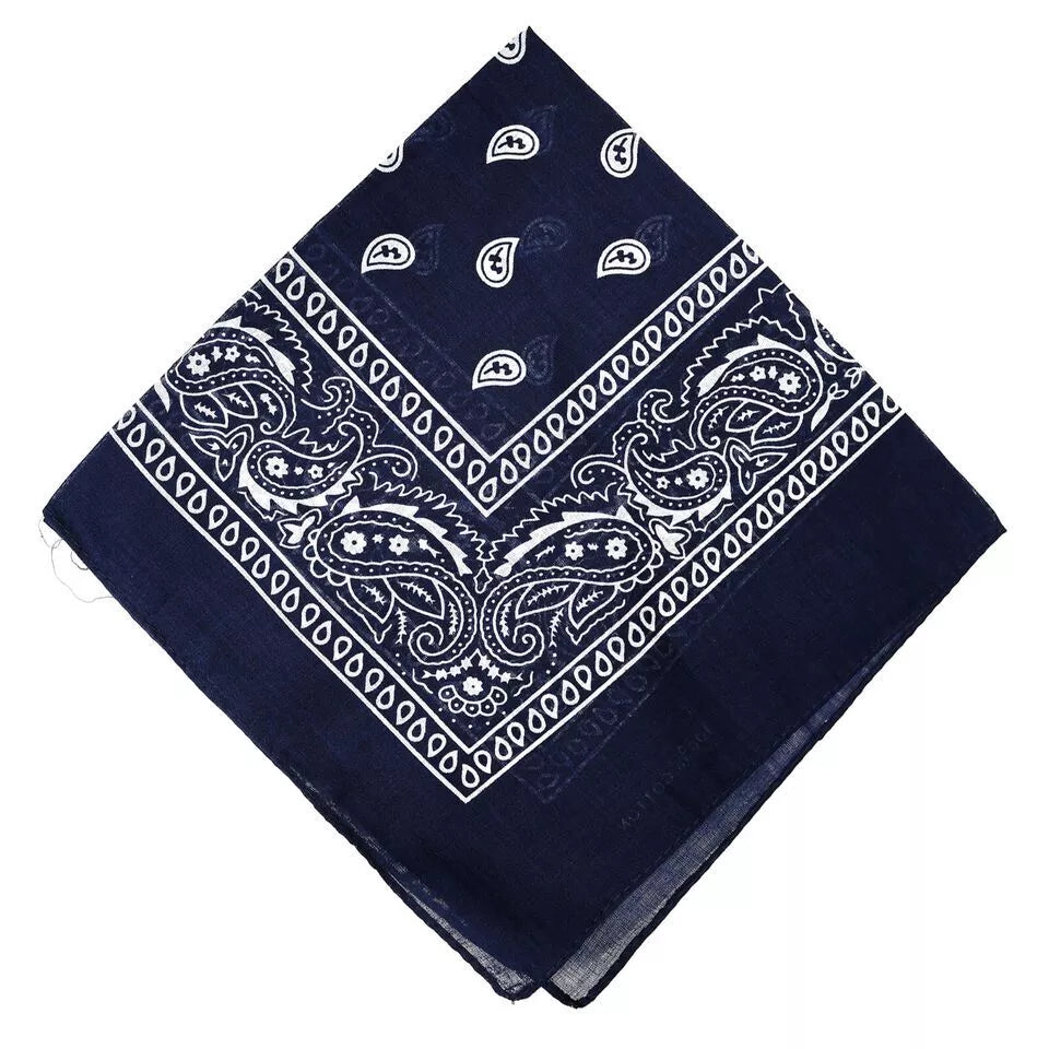 Navy Blue Paisley Polyester Bandana - Aamera Fashion