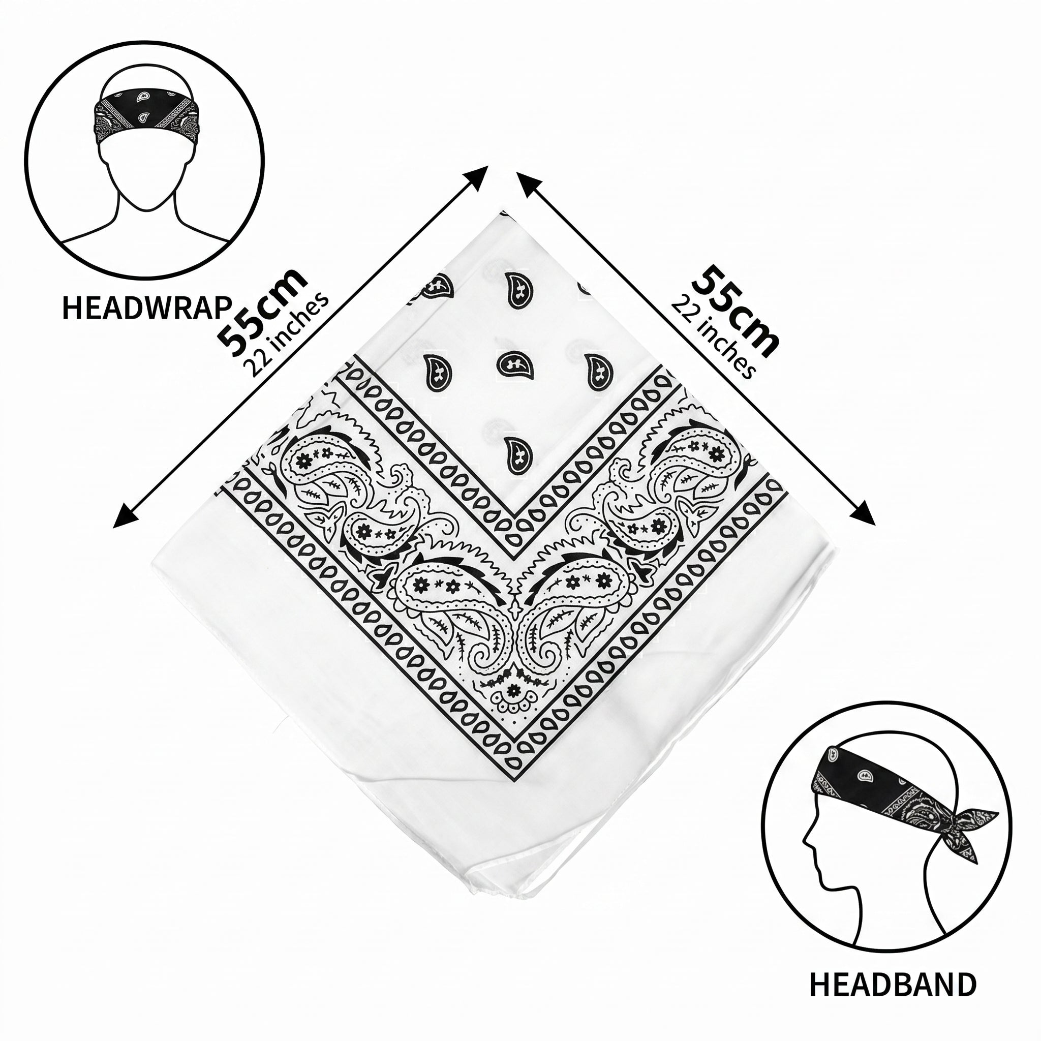 White Paisley Polyester Bandana