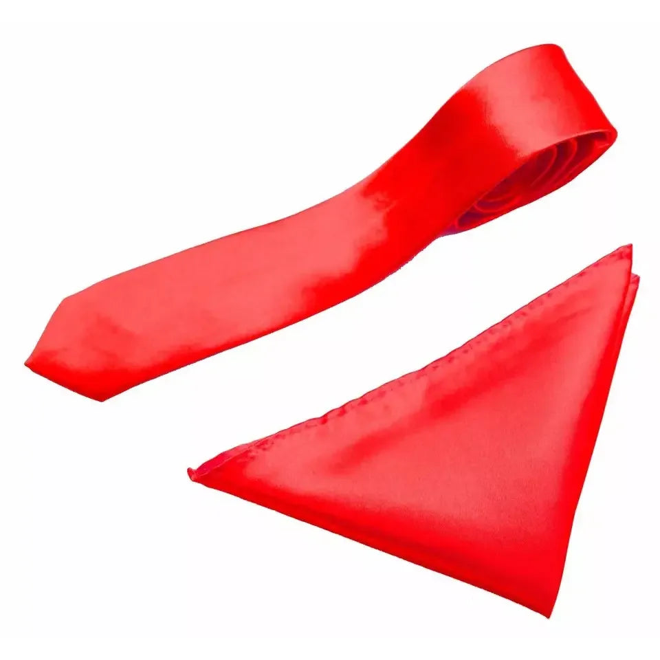Red tie and pocket square set - Aamera Fashion