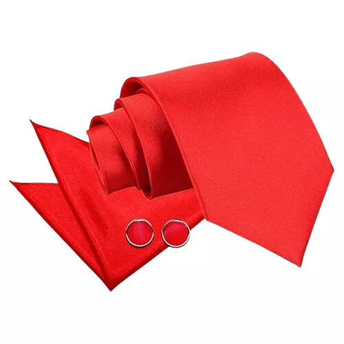 Red Tie, Pocket Square and cufflinks sets
