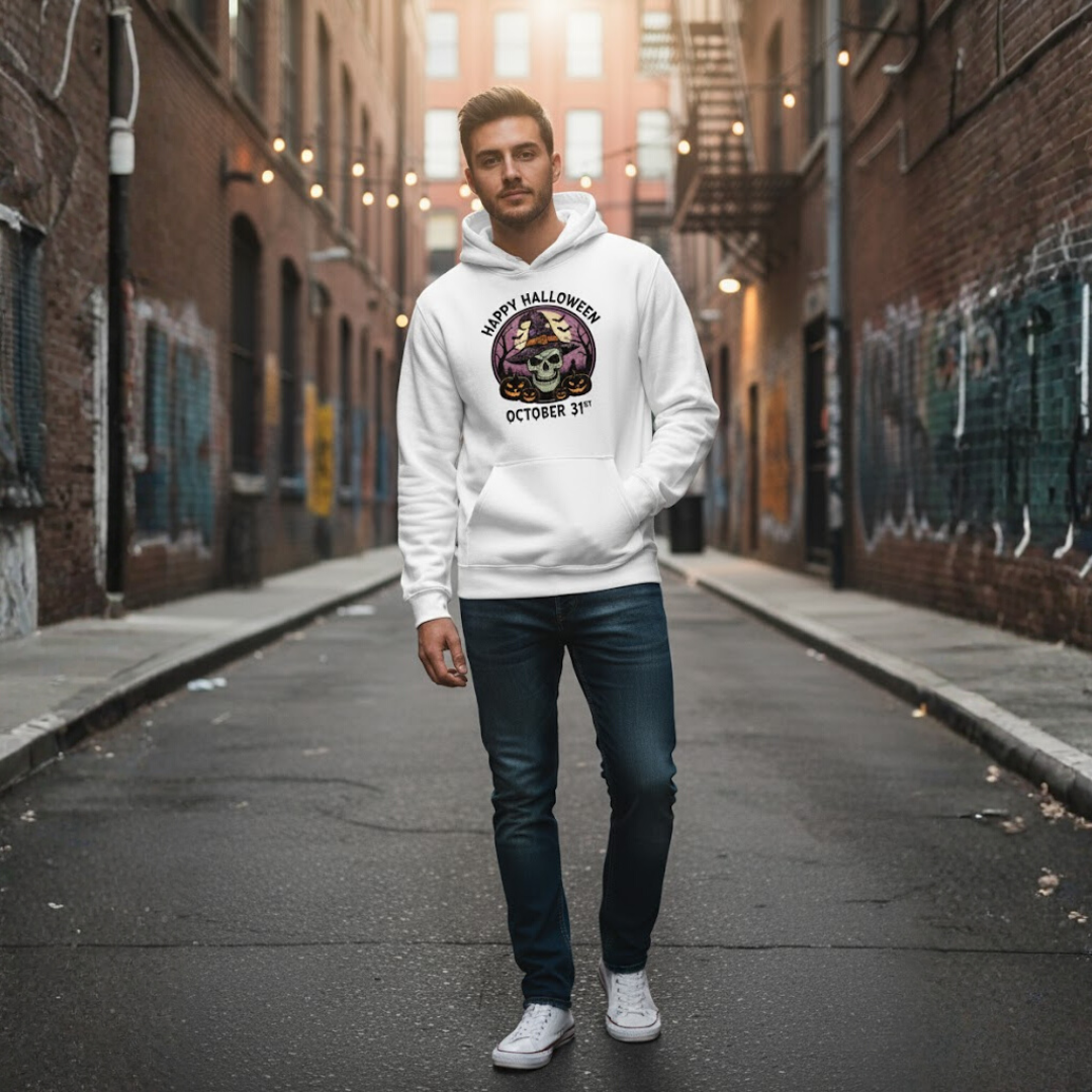 Mens Printed Hoodies Sweatshirt White