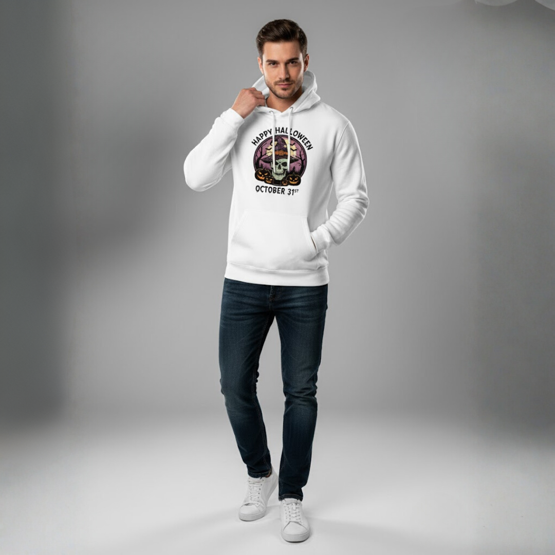 Mens Printed Hoodies Sweatshirt White