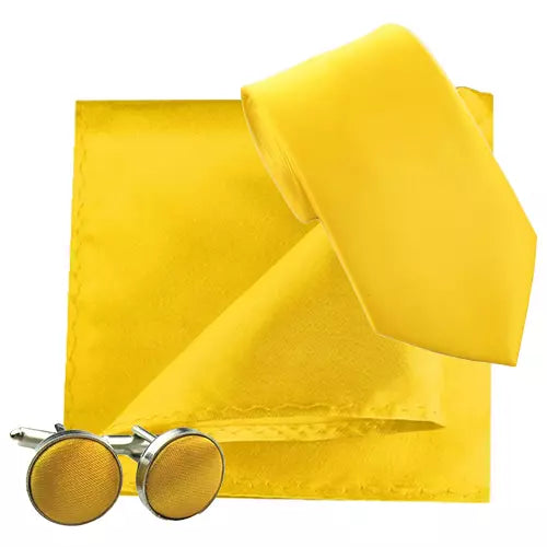 Yellow Tie, Pocket Square and cufflinks sets - Aamera Fashion