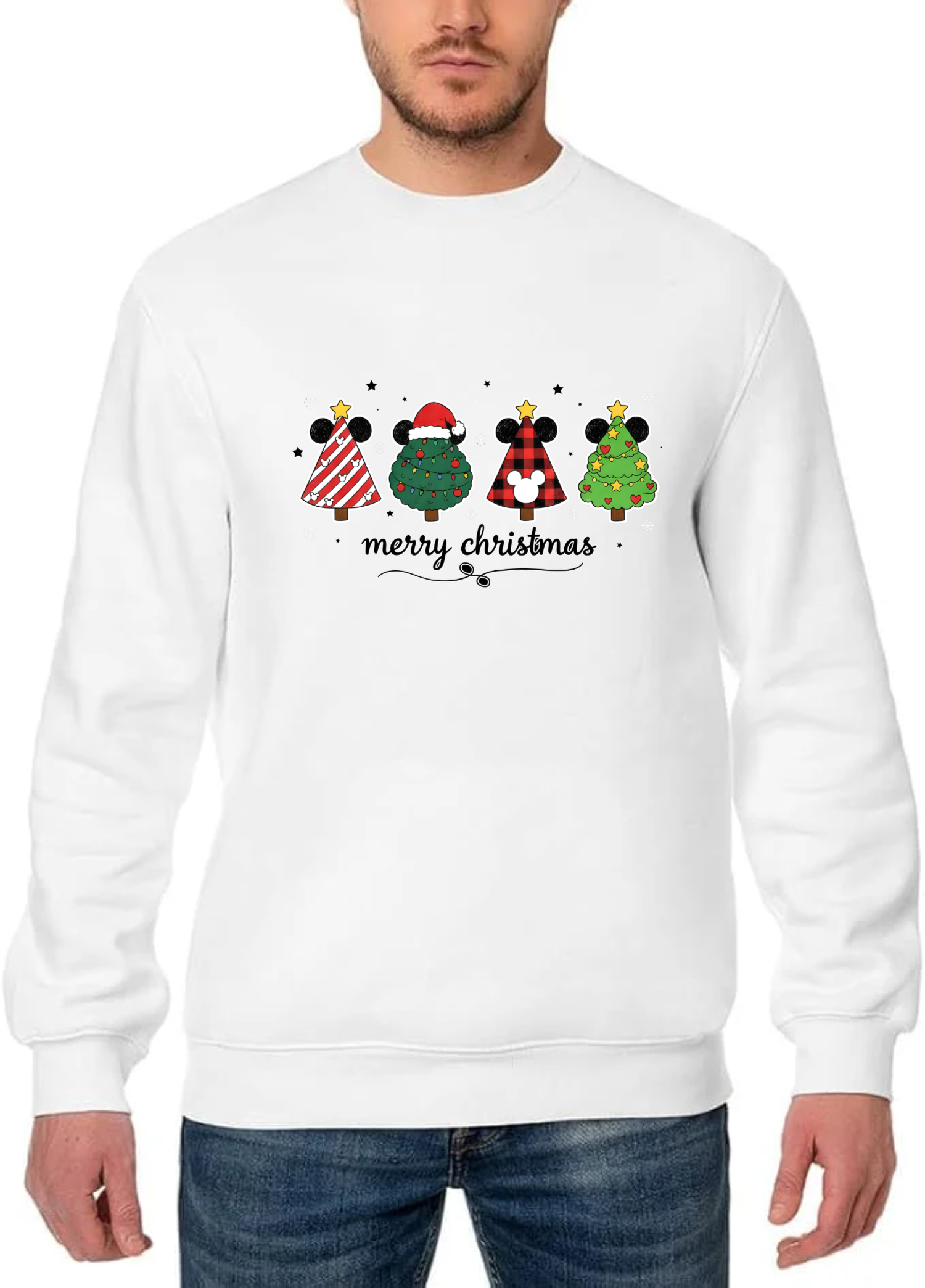 Whimsical Mickey Christmas Tree Lineup Sweatshirt – Cute Festive Holiday Disney-Inspired Jumper