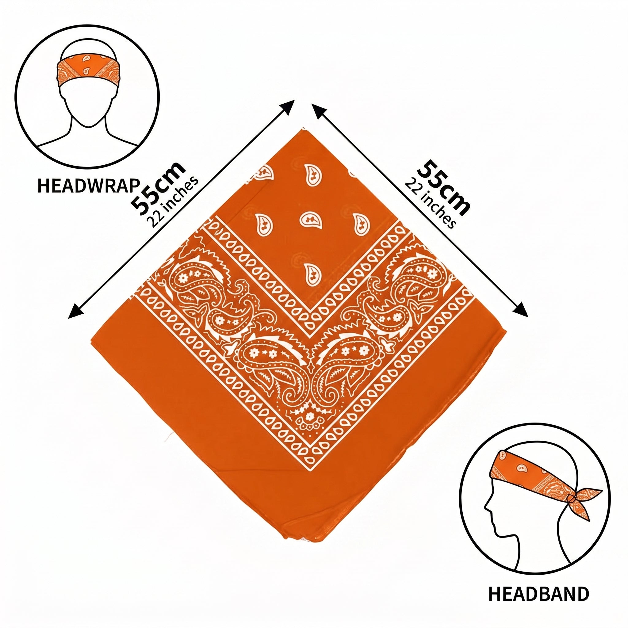 Orange Paisley Cotton Bandana in 3 Pack