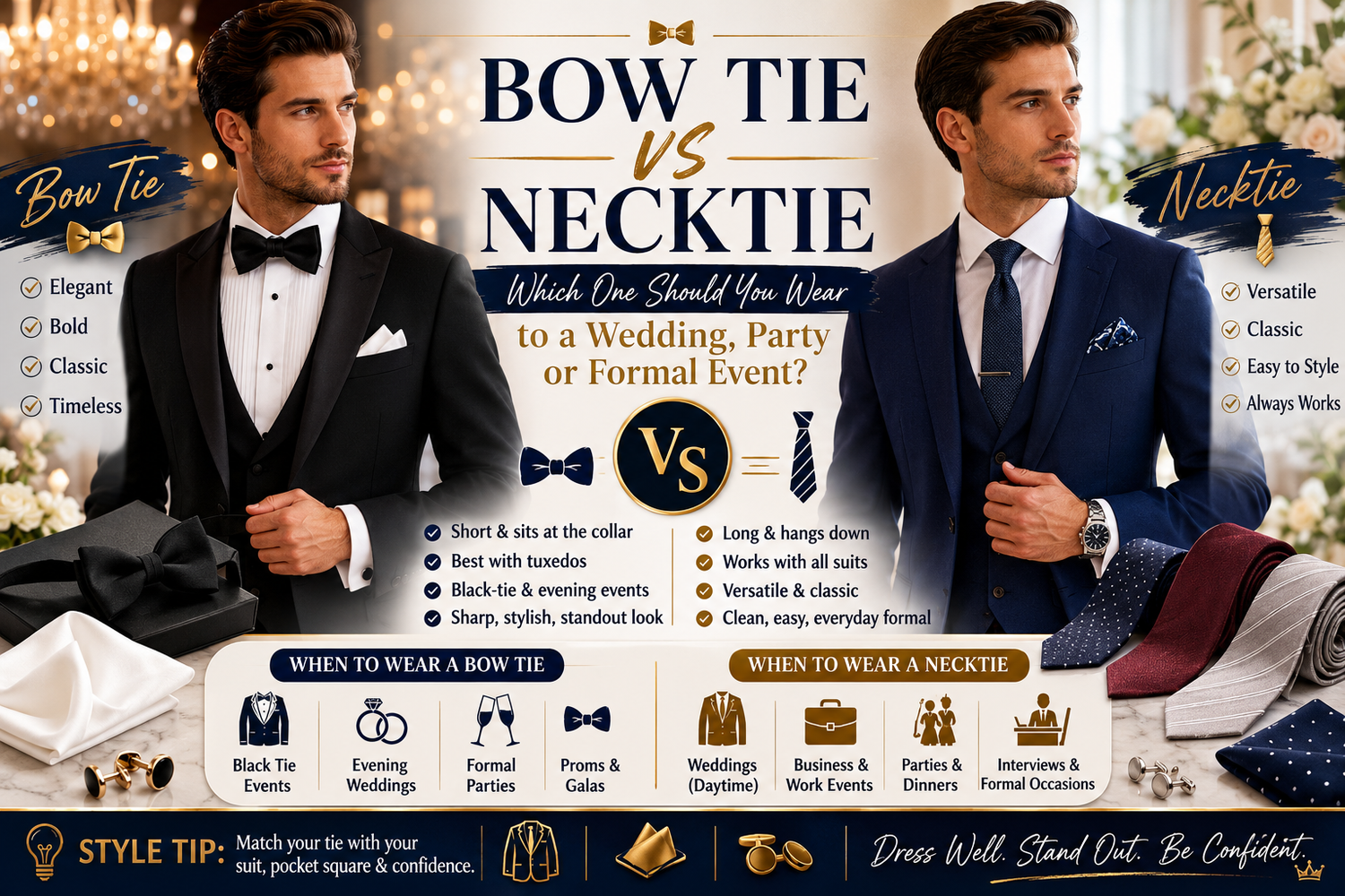 Bow Tie vs Necktie: Which One Should You Wear to a Wedding, Party or Formal Event?