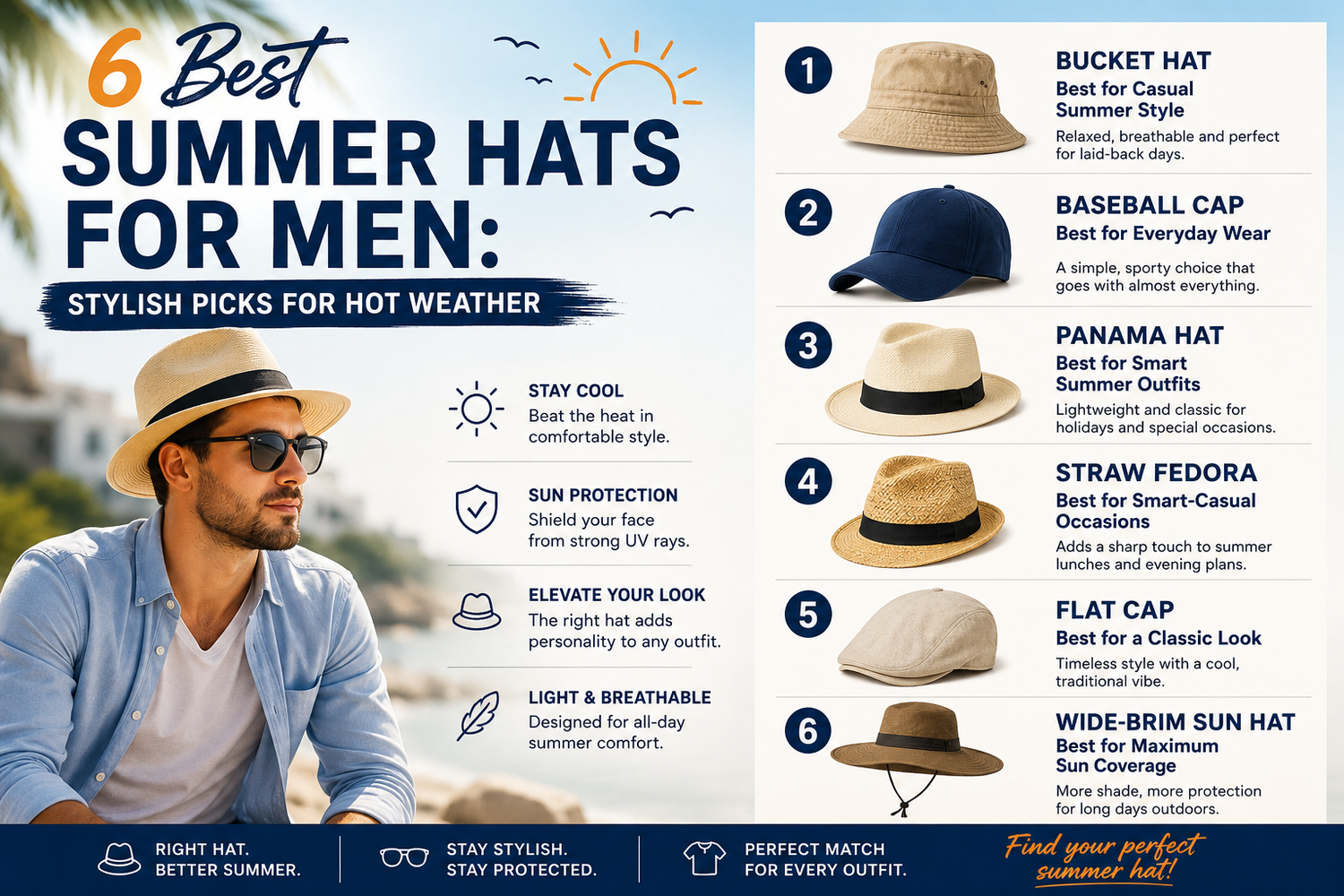 6 Best Summer Hats for Men: Stylish Picks for Hot Weather&nbsp;