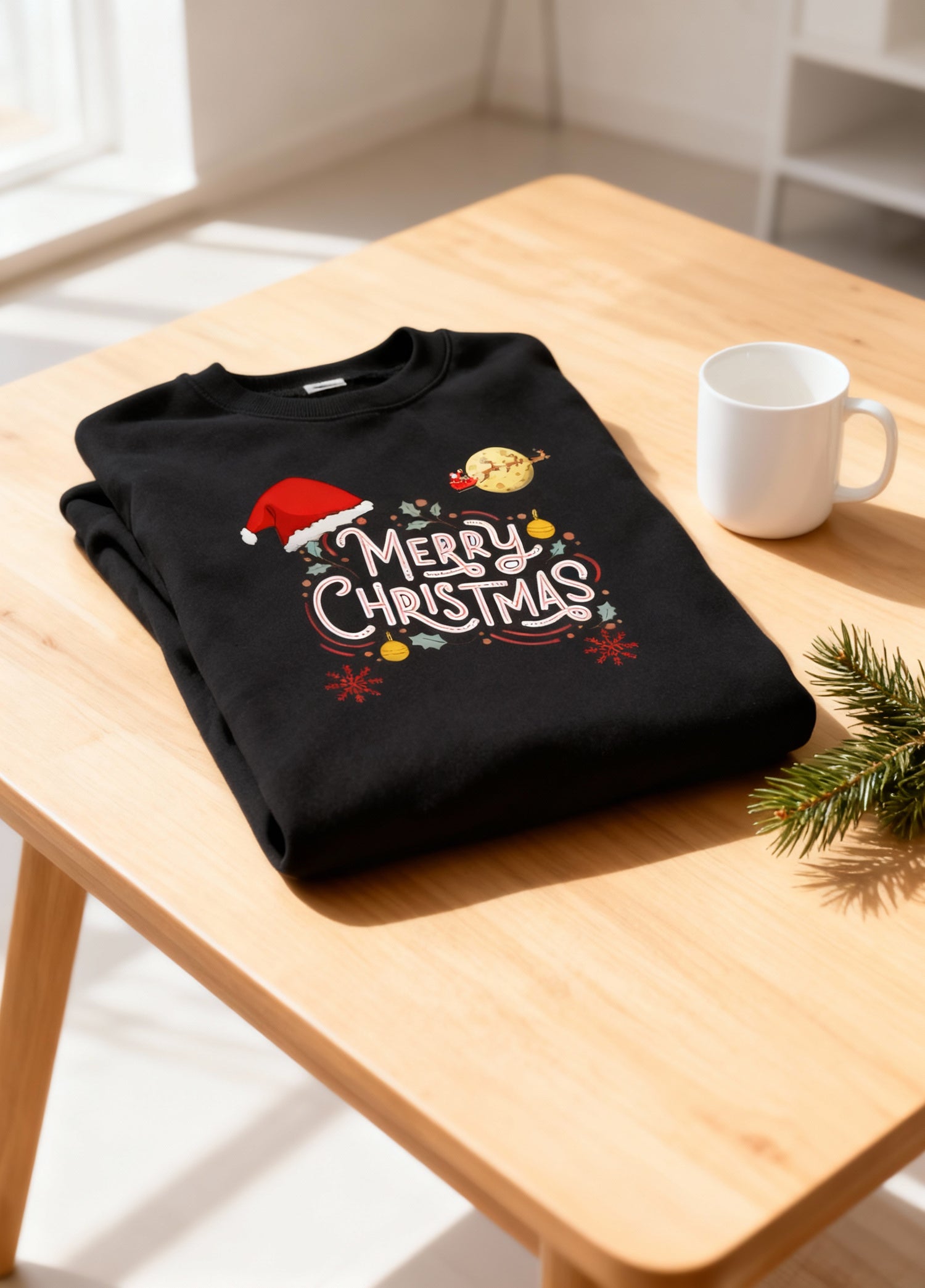 Whimsical Hand-Drawn “Merry Christmas” Typography Sweatshirt - Black