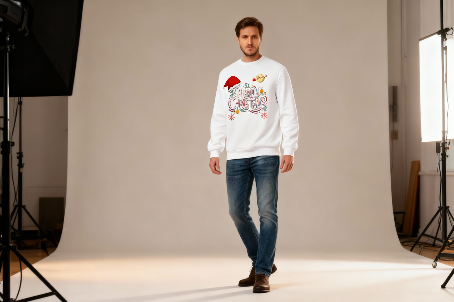 Whimsical Hand-Drawn “Merry Christmas” Typography Sweatshirt - White