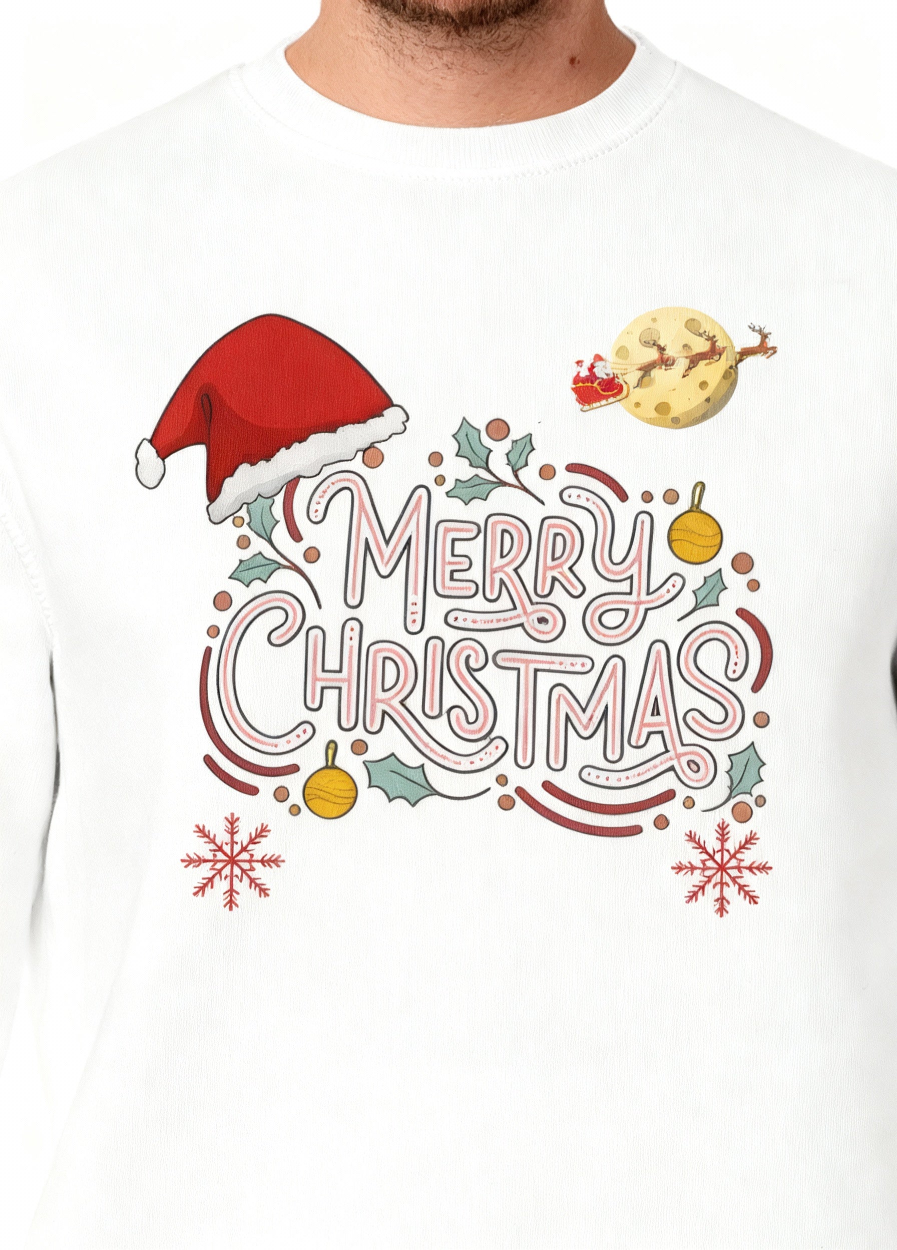 Whimsical Hand-Drawn “Merry Christmas” Typography Sweatshirt - White