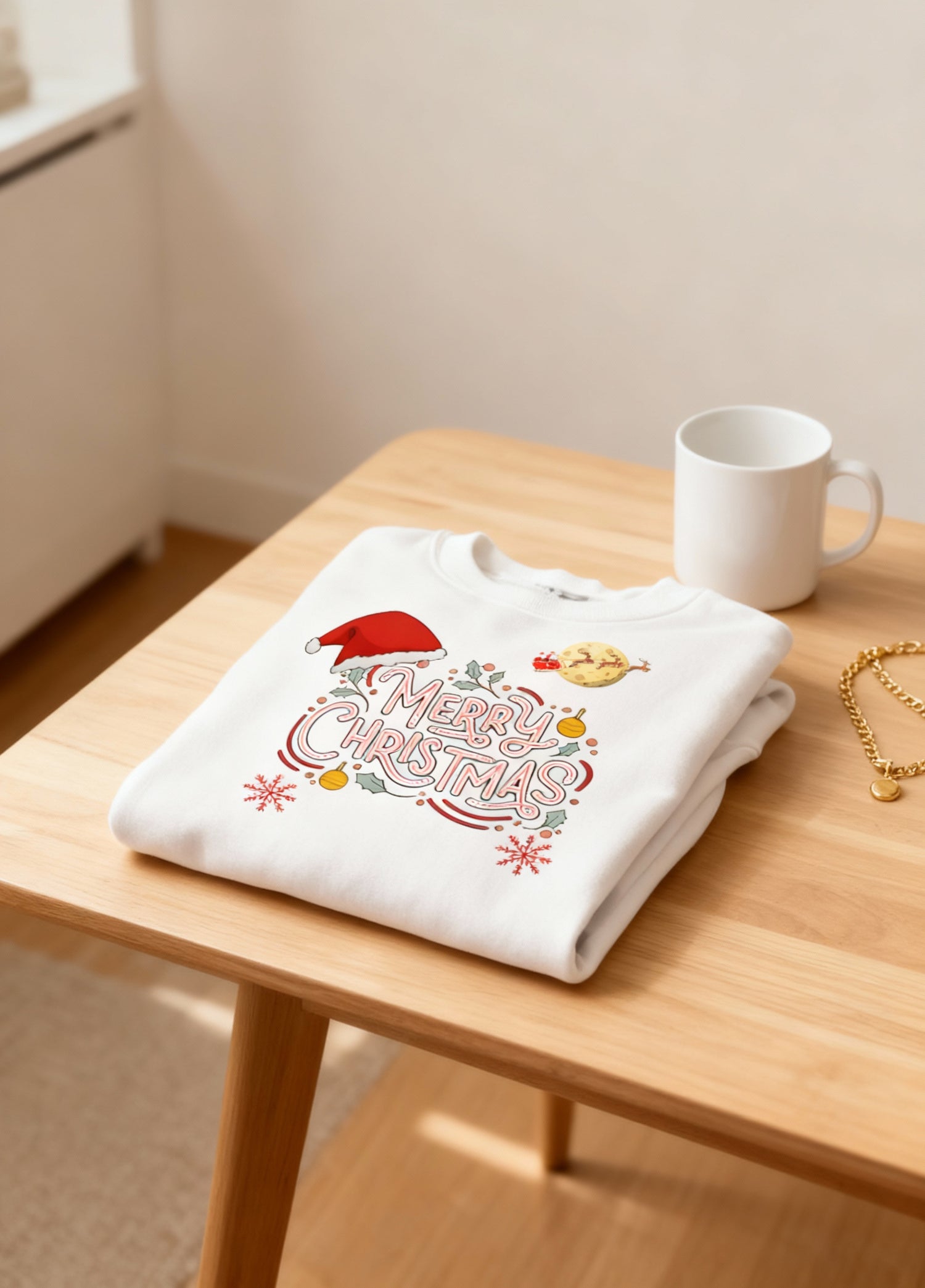Whimsical Hand-Drawn “Merry Christmas” Typography Sweatshirt - White