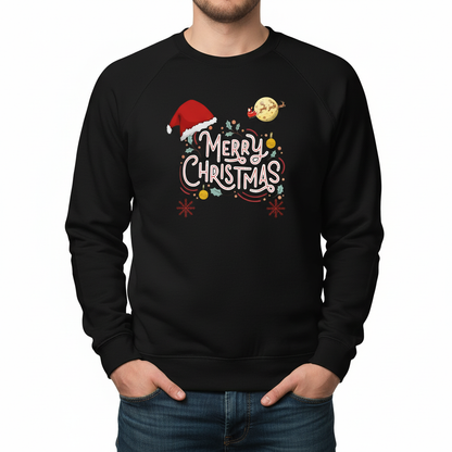 Whimsical Hand-Drawn “Merry Christmas” Typography Sweatshirt - Black