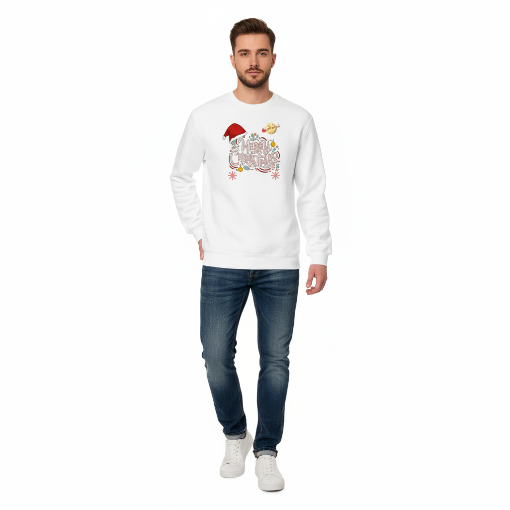 Whimsical Hand-Drawn “Merry Christmas” Typography Sweatshirt - White
