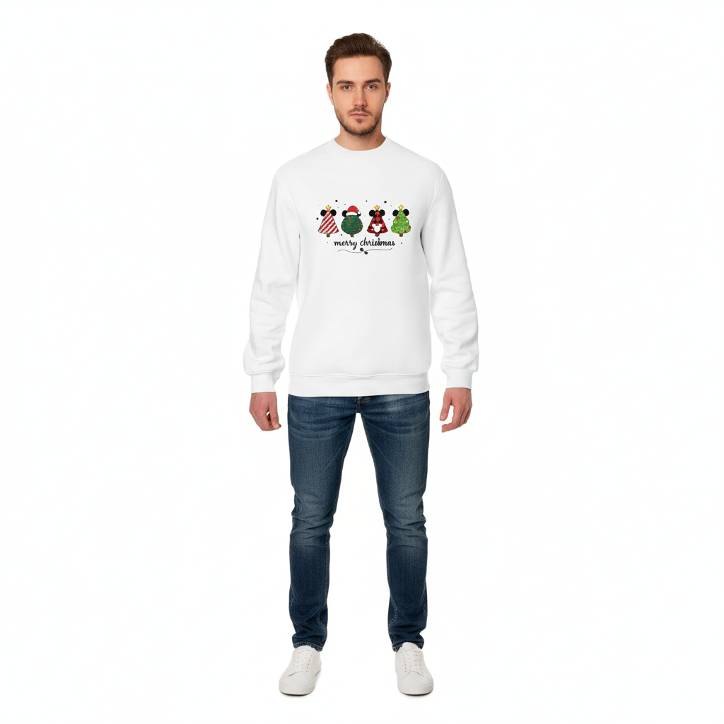 Whimsical Mickey Christmas Tree Lineup Sweatshirt – Cute Festive Holiday Disney-Inspired Jumper