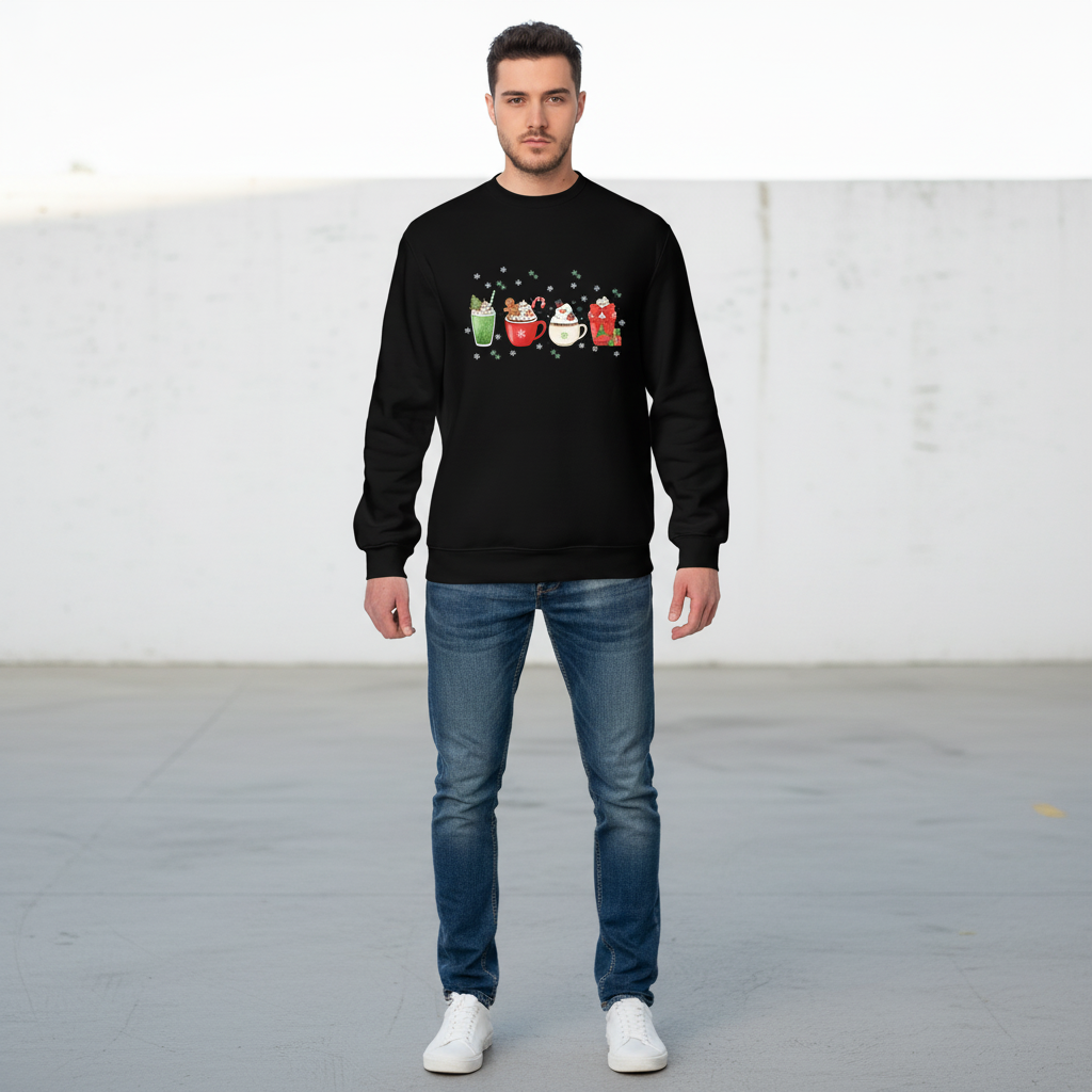 “Holiday Sips Collection” Sweatshirt – Festive Drinks-Themed Christmas Winter Jumper