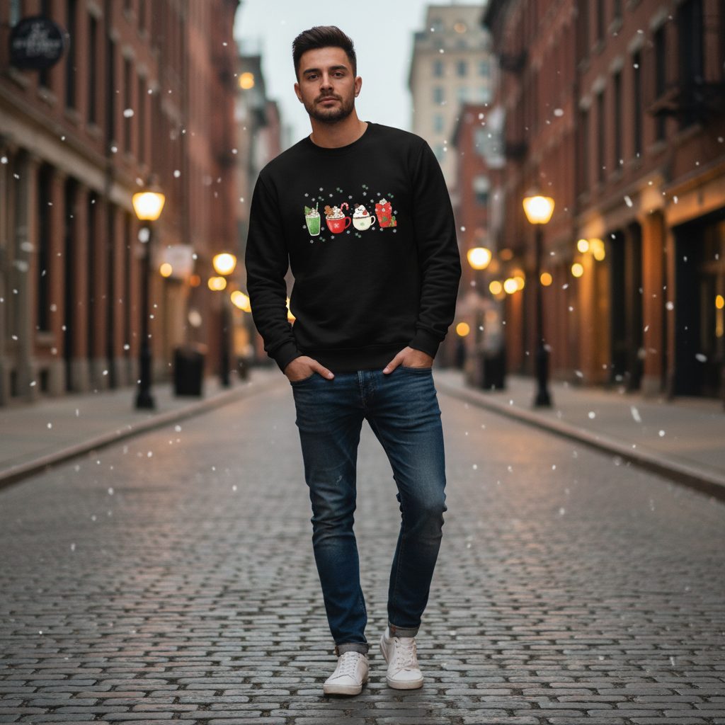 “Holiday Sips Collection” Sweatshirt – Festive Drinks-Themed Christmas Winter Jumper