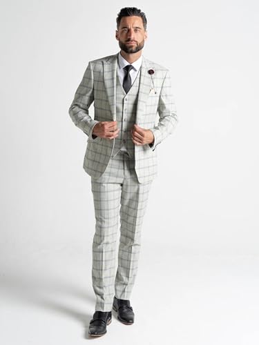 Oxford Men’s Pearl River Blue Checked 3-Piece Suit – Regular Fit