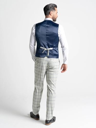 Pearl River Suit with Blue Checks (UK, Alpha, One Size, Regular, Regular, 36" Blazer | 36" Waistcoat | 30" Trousers, Pearl River with Blue - Oxford) - The Tie Company