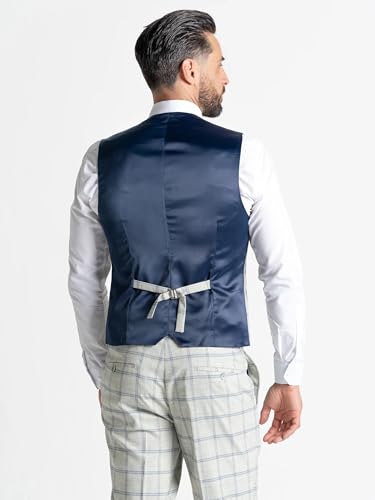 Pearl River Suit with Blue Checks (UK, Alpha, One Size, Regular, Regular, 36" Blazer | 36" Waistcoat | 30" Trousers, Pearl River with Blue - Oxford) - The Tie Company