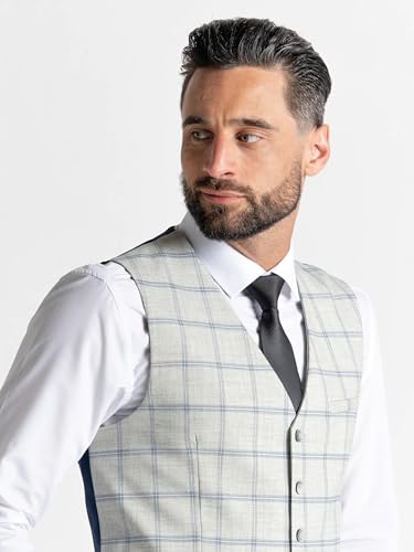 Pearl River Suit with Blue Checks (UK, Alpha, One Size, Regular, Regular, 36" Blazer | 36" Waistcoat | 30" Trousers, Pearl River with Blue - Oxford) - The Tie Company