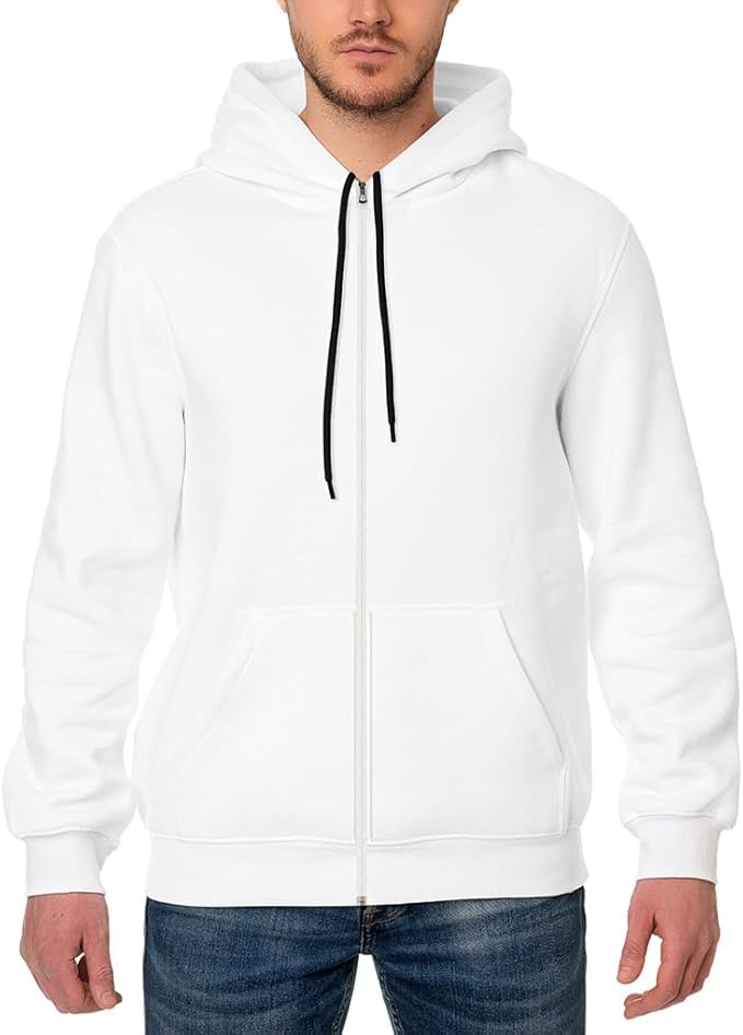 Aamera Mens Zip Up Hoodie Sweatshirt White - Aamera Fashion