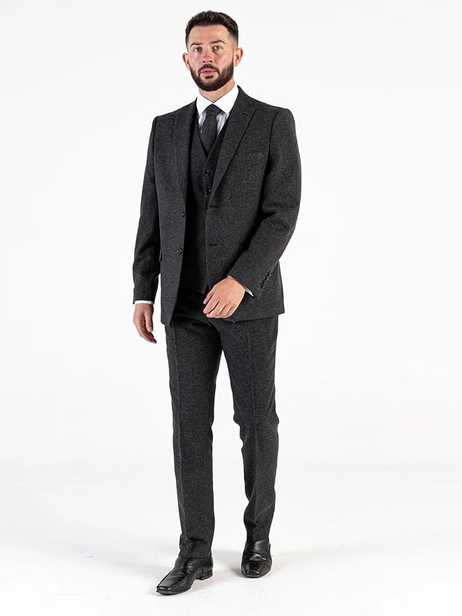 Arthur Men’s Tweed Charcoal 3-Piece Tailored Fit Suit