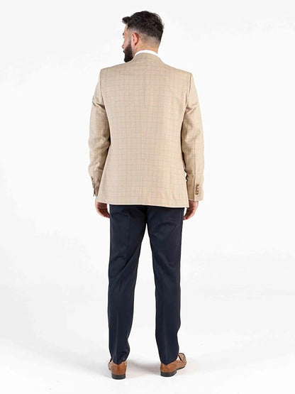 Combi Beige Checks Three Piece Suit â€“ Modern Tailored Fit Sky Blue Blazer, Burgundy Waistcoat, and Navy Trousers â€“ Stylish Groomsmen Outfit - Angelo - The Tie Company