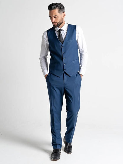 Blue Three Piece Suit - Slim Fit Blazer, Trousers &amp; Waistcoat, Notch Lapel, Complimentary Pocket Square &amp; Tie, Perfect for Formal Occasions - Haris - The Tie Company