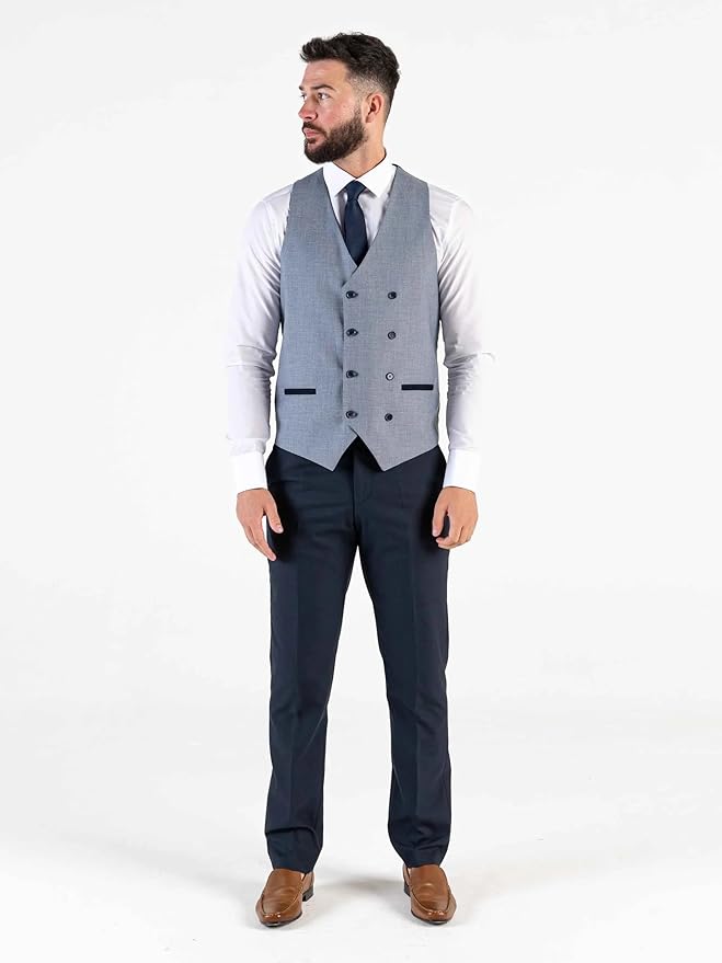 Navy Checks Three Piece Suit â€“ Classic Tailored Fit Blazer, Waistcoat, and Trousers â€“ Timeless Formalwear for Groomsmen and Special Occasions - Angelo - The Tie Company
