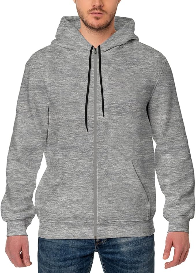 Mens Grey Relaxed Fit Zip Up Hoodie Sweatshirt